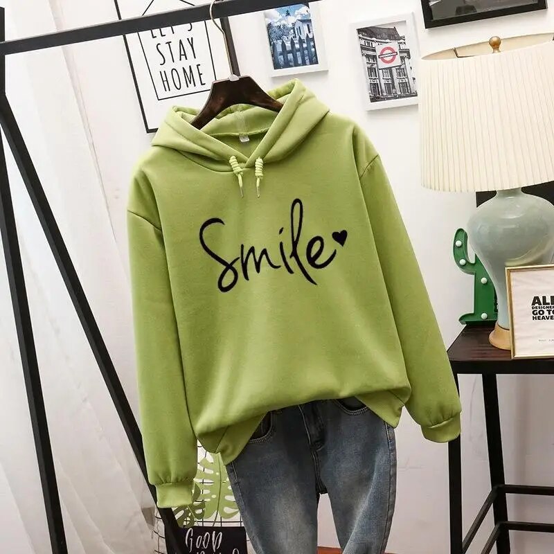 Cozy Hooded Jumper with Smile print for Women